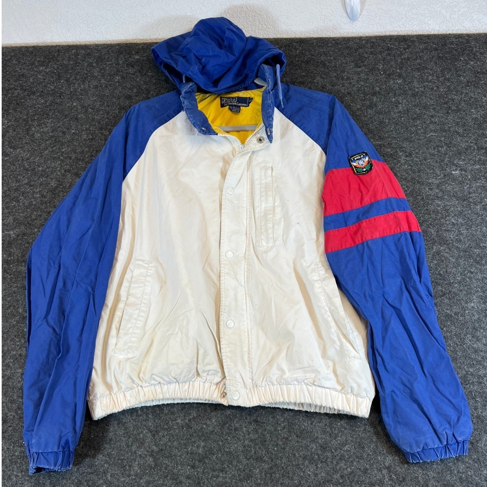 Vintage 90s Polo Ralph Lauren Windbreaker Jacket Mens Medium Colorblock Preppy